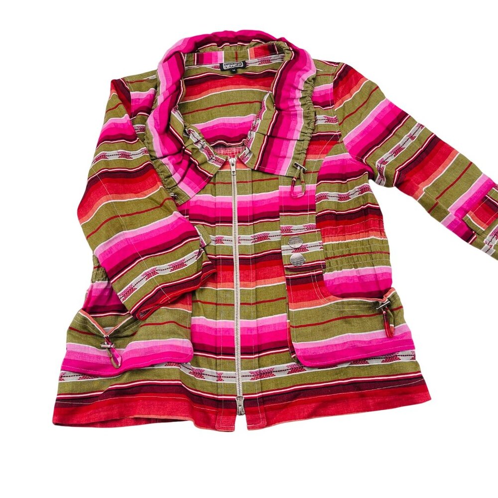 Berek 2 Women's‎ Multicolor Striped Jacket With Zipper & Pockets Medium Linen